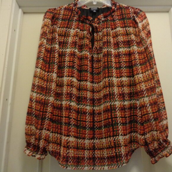 FALL COLORS LONDON PLAIDS ROMANTIC GATHERED BLOUSE BY JONES NEW YORK PM - Picture 3 of 5